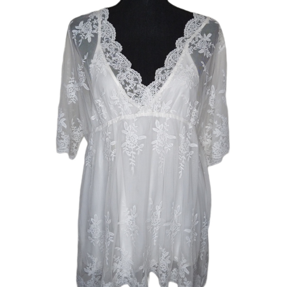 Entro White Sheer Lace Boho Tunic with Camisole Size Medium
